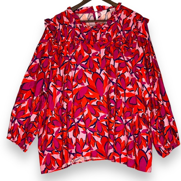 Michelle McDowell Whitney Top Pink Floral Ruffle Neck Long Sleeve Blouse Top XXL - Picture 1 of 11